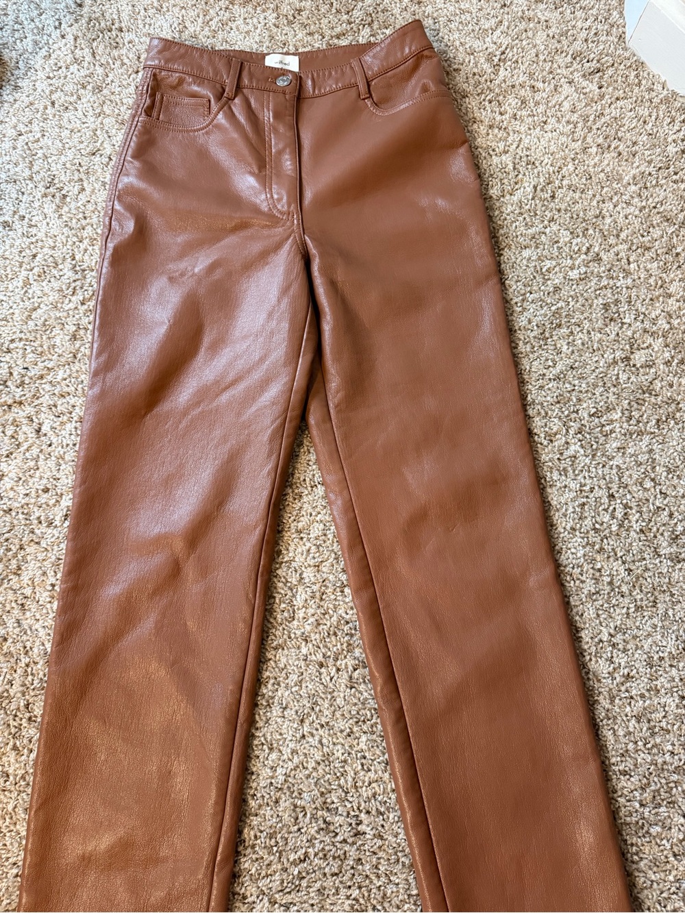 Wilfred Brown Faux Leather Straight-Leg Pants